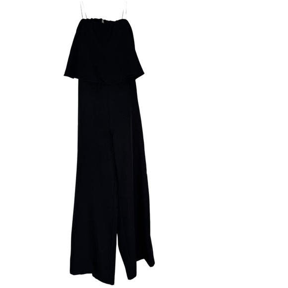 NWT DO+BE Black Strapless Overlay Front Ruffle Wide Leg Jumpsuit Black Size M - Picture 3 of 12